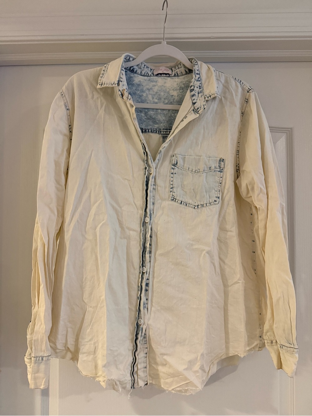 Pink Lily - Acid Wash Long Sleeve Denim Button Down Shirt - Size Medium